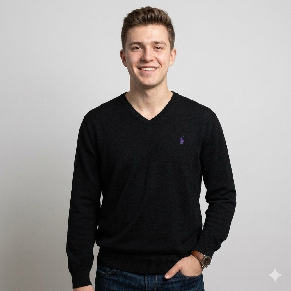 Polo Ralph Lauren Men's XL Black V-Neck Pima Cotton Sweater Purple Pony